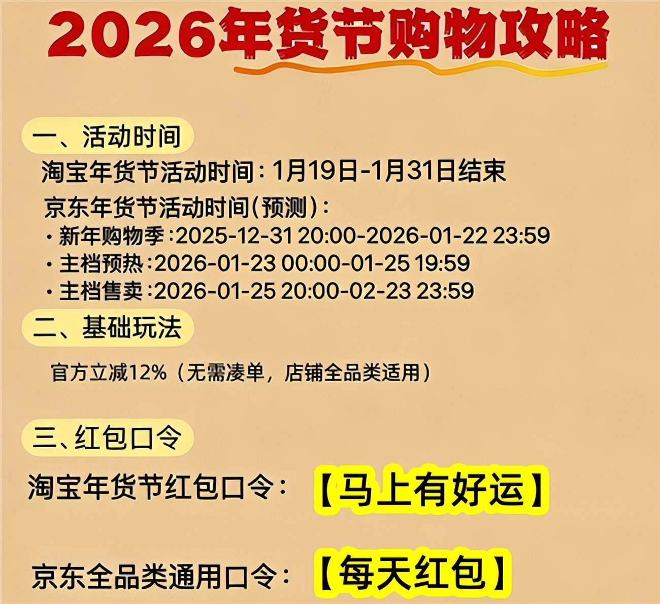 淘宝年货节优惠力度_2026年淘宝年货节攻略_京东年货节红包口令
