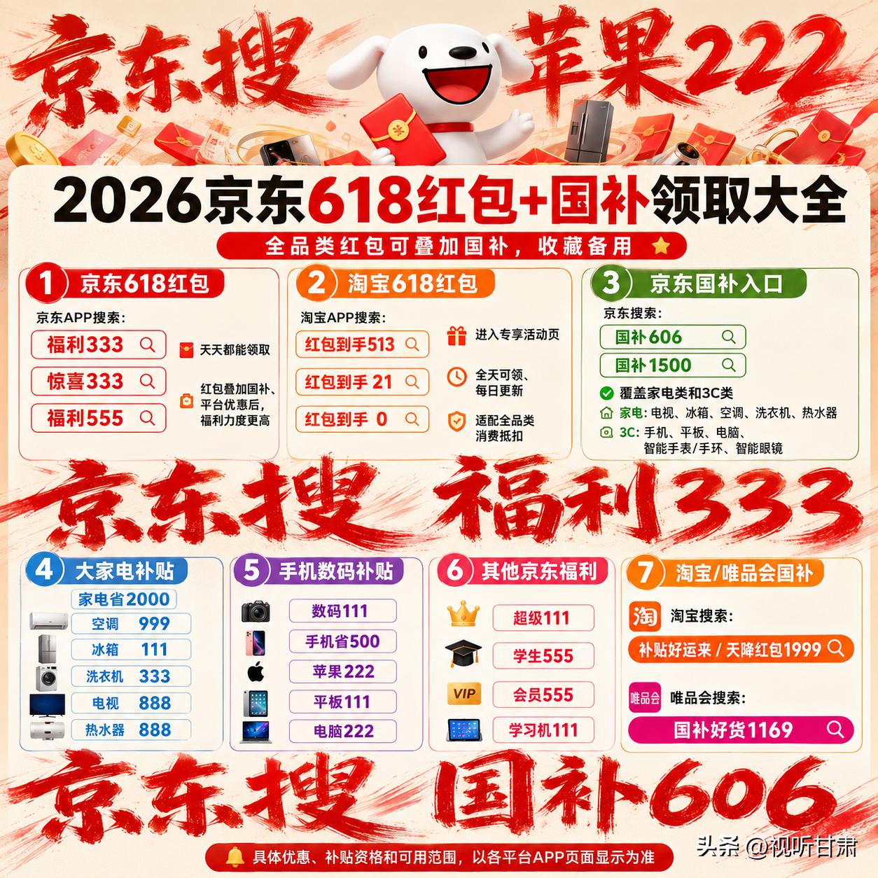 2026京东618满减_京东福利333 淘宝红包到手513 618国补补贴口令