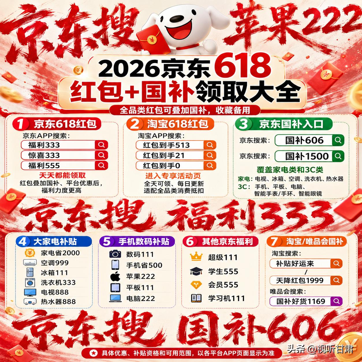 2026京东618满减_京东福利333 淘宝红包到手513 618国补补贴口令